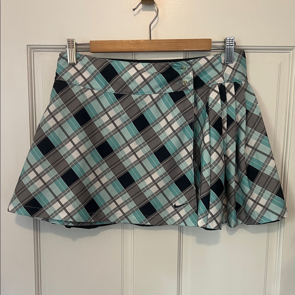 Nike Reversible Plaid Half Pleat Mini Skirt in Teal and Black Size S/M
